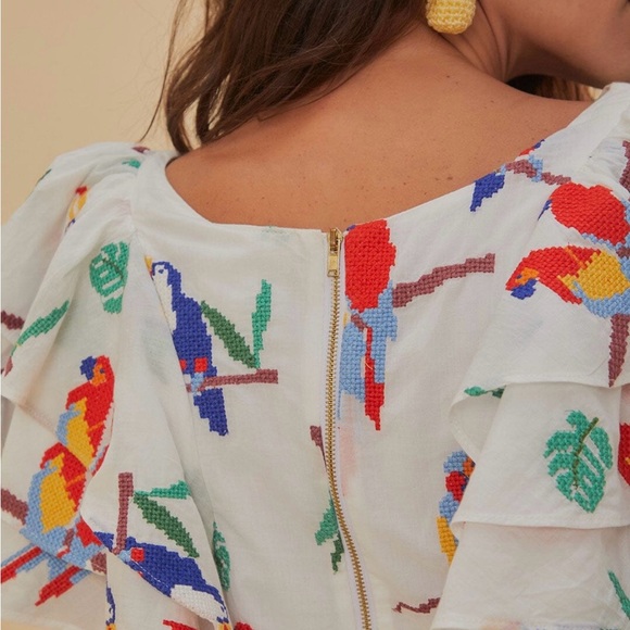 NWT FARM Rio Crotchet Parrot Ruffle Crop Top - Picture 3 of 7